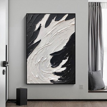 150の主題の芸術作品 Painting - 黒と白の抽象 08 パレット ナイフによるウォール アート ミニマリズム